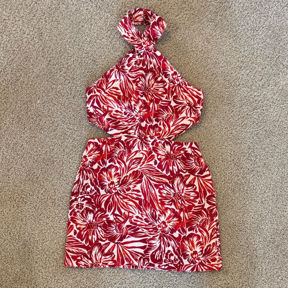 Banana Republic Red and White Floral Halter Dress